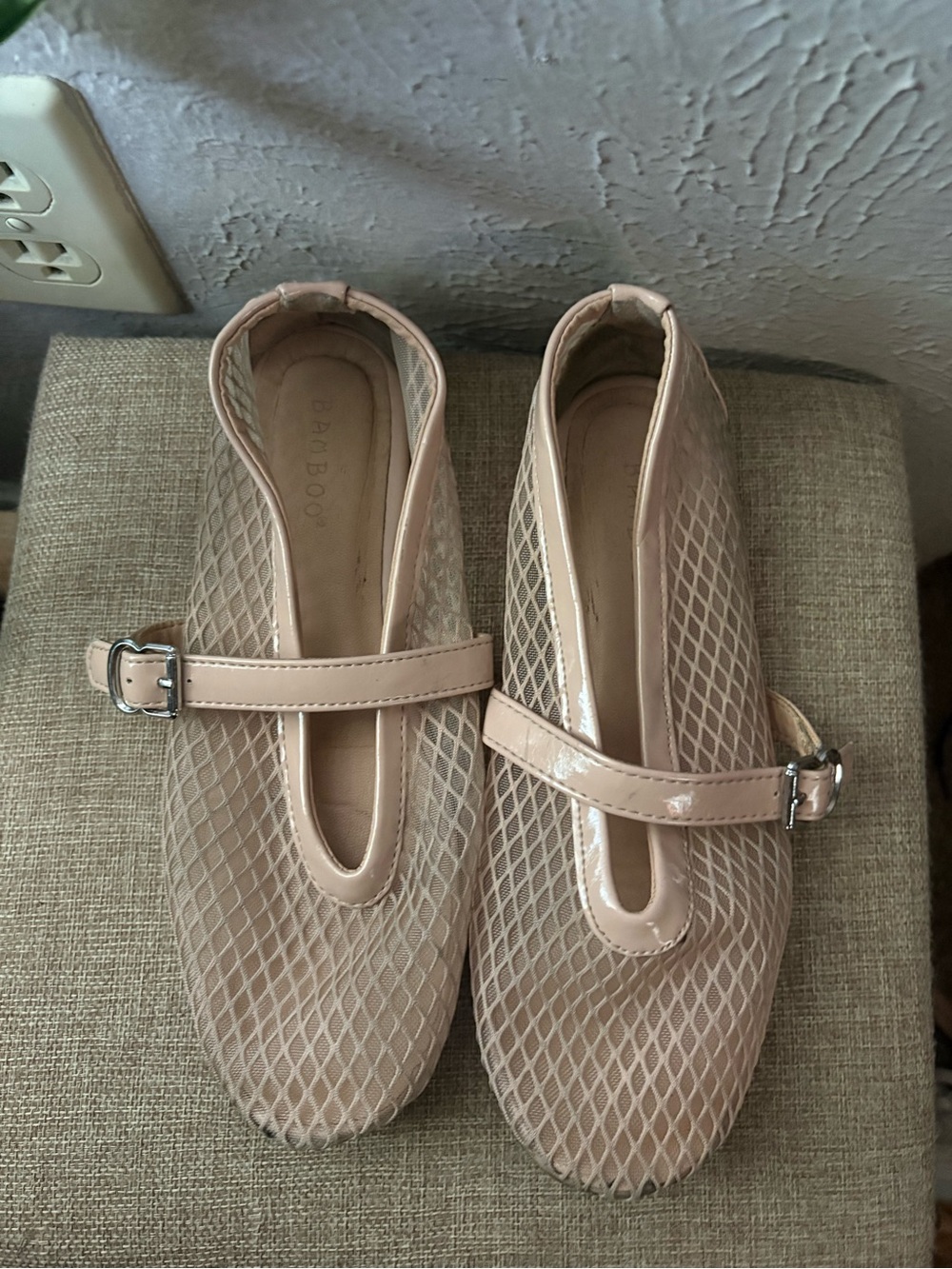 Nude Mesh Mary Jane Flats